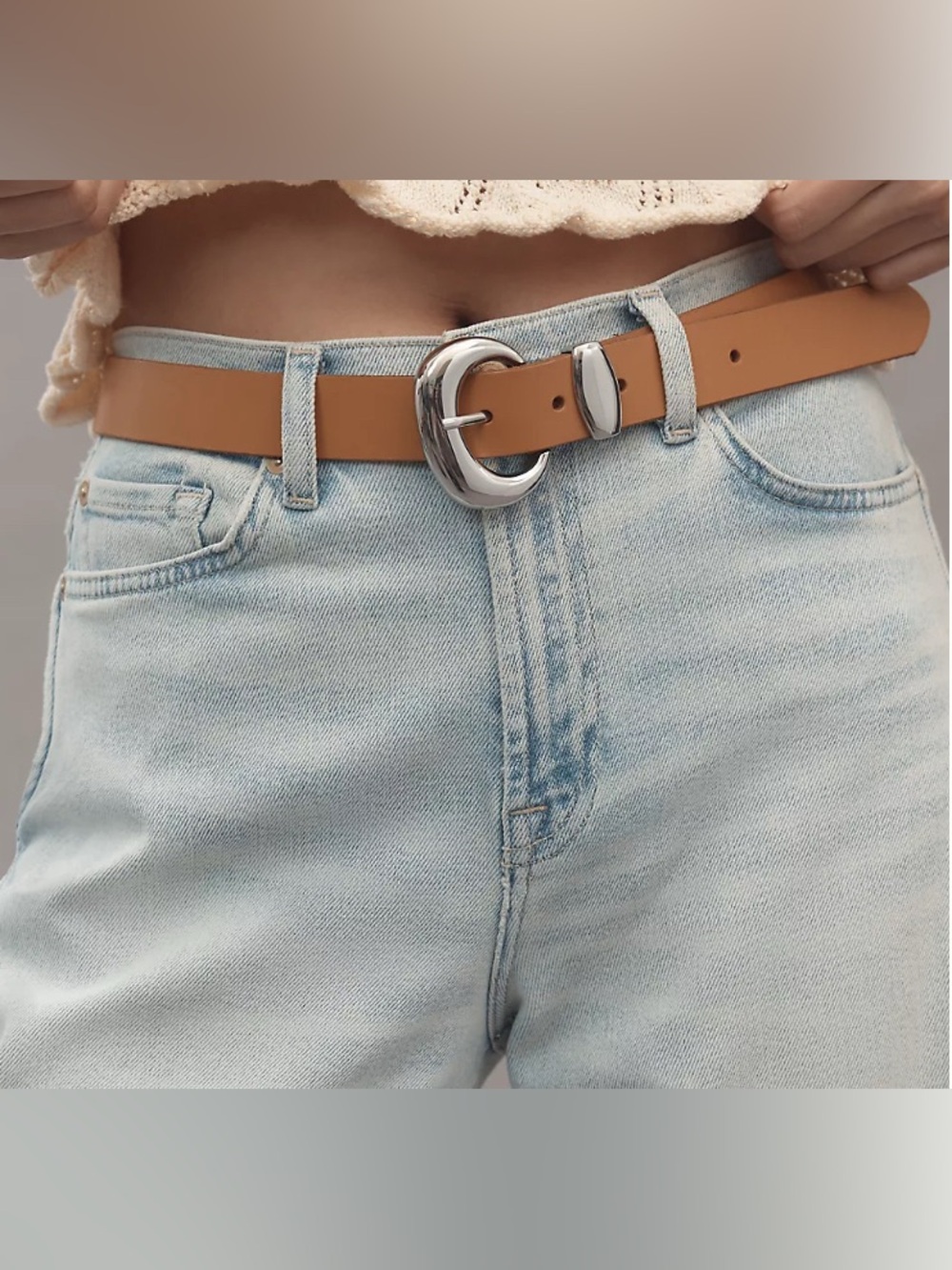 Anthropologie Bubble Buckle Warm Tan Leather Belt Large